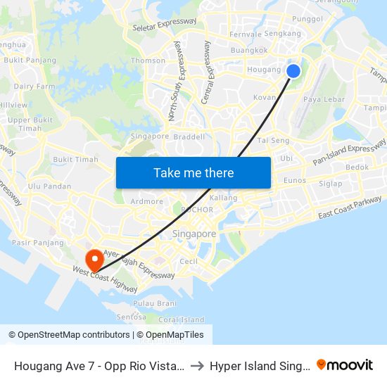 Hougang Ave 7 - Opp Rio Vista (64321) to Hyper Island Singapore map