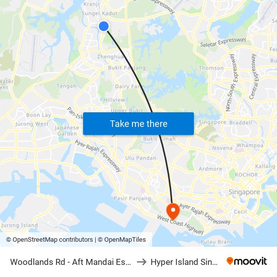 Woodlands Rd - Aft Mandai Est (45069) to Hyper Island Singapore map