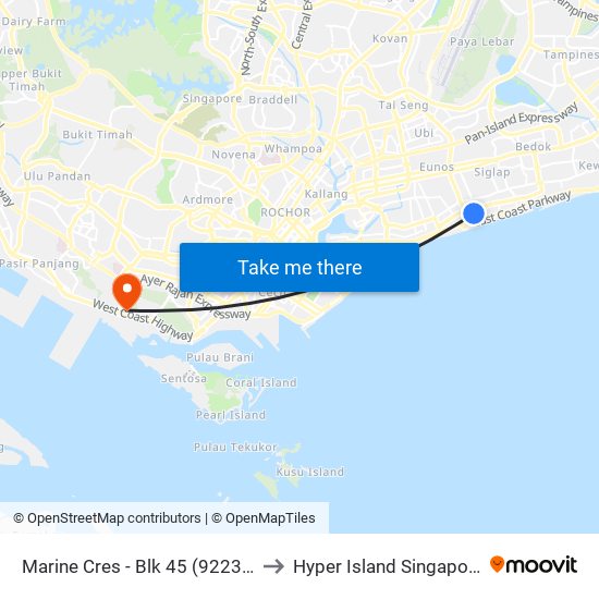 Marine Cres - Blk 45 (92239) to Hyper Island Singapore map
