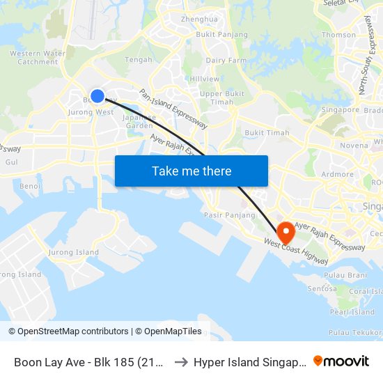 Boon Lay Ave - Blk 185 (21429) to Hyper Island Singapore map