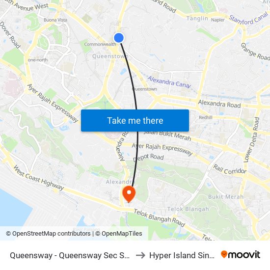 Queensway - Queensway Sec Sch (11069) to Hyper Island Singapore map