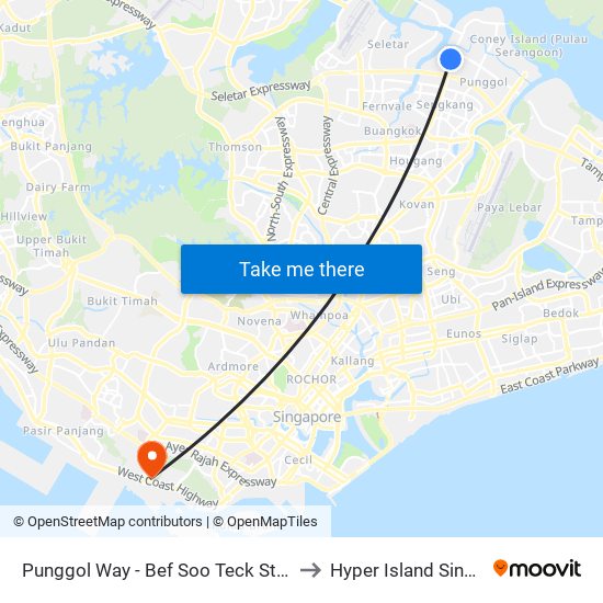 Punggol Way - Bef Soo Teck Stn (65149) to Hyper Island Singapore map