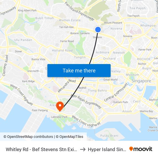 Whitley Rd - Bef Stevens Stn Exit 4 (40239) to Hyper Island Singapore map