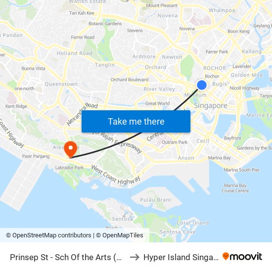 Prinsep St - Sch Of the Arts (08079) to Hyper Island Singapore map