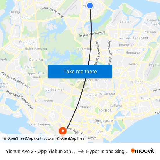 Yishun Ave 2 - Opp Yishun Stn (59073) to Hyper Island Singapore map