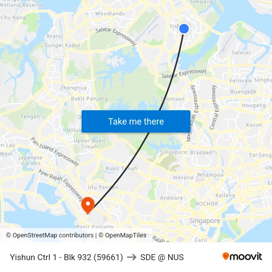 Yishun Ctrl 1 - Blk 932 (59661) to SDE @ NUS map