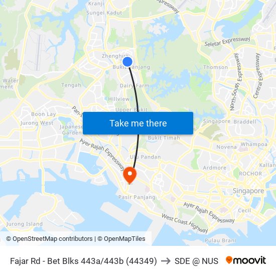 Fajar Rd - Bet Blks 443a/443b (44349) to SDE @ NUS map