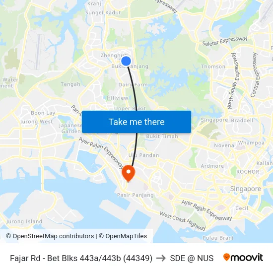 Fajar Rd - Bet Blks 443a/443b (44349) to SDE @ NUS map