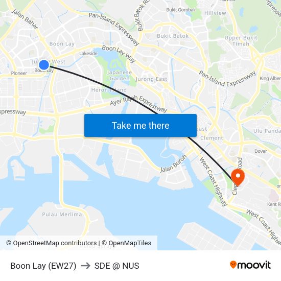 Boon Lay (EW27) to SDE @ NUS map