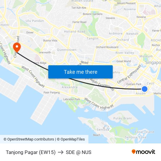 Tanjong Pagar (EW15) to SDE @ NUS map
