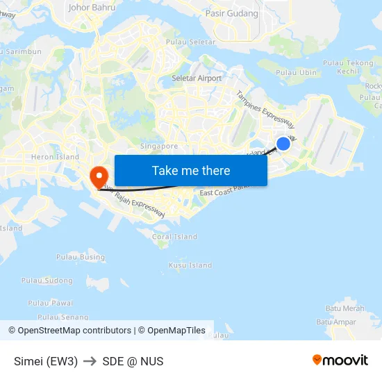 Simei (EW3) to SDE @ NUS map