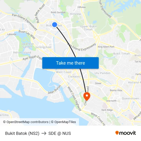 Bukit Batok (NS2) to SDE @ NUS map