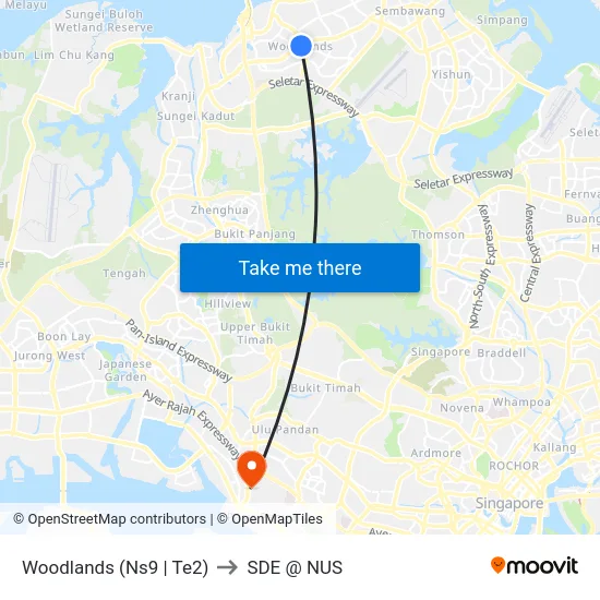 Woodlands (Ns9 | Te2) to SDE @ NUS map