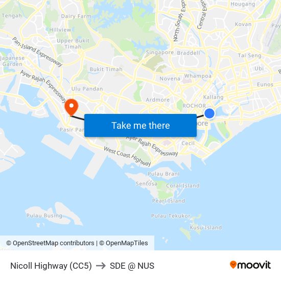 Nicoll Highway (CC5) to SDE @ NUS map