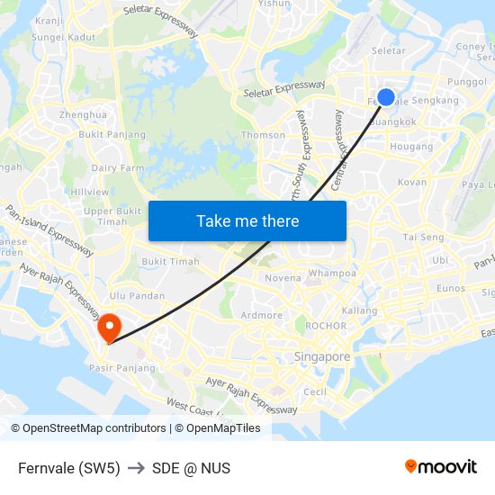 Fernvale (SW5) to SDE @ NUS map