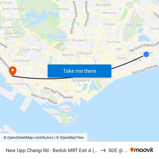 New Upp Changi Rd - Bedok MRT Exit A (Taxi Stand I08) to SDE @ NUS map