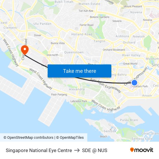 Singapore National Eye Centre to SDE @ NUS map