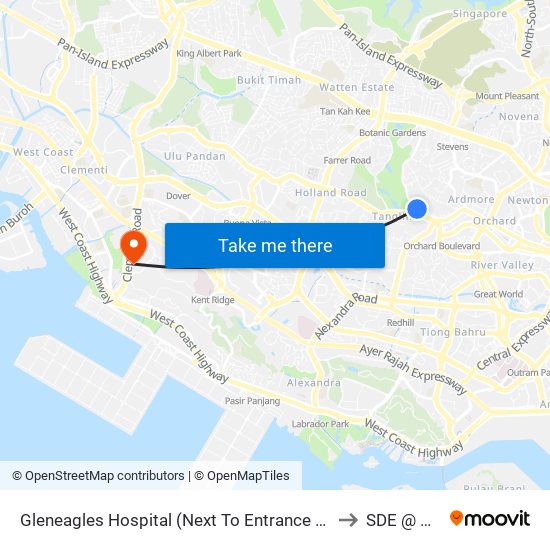 Gleneagles Hospital (Next To Entrance To A&E) to SDE @ NUS map