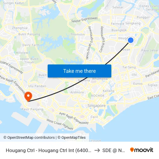 Hougang Ctrl - Hougang Ctrl Int (64009) to SDE @ NUS map