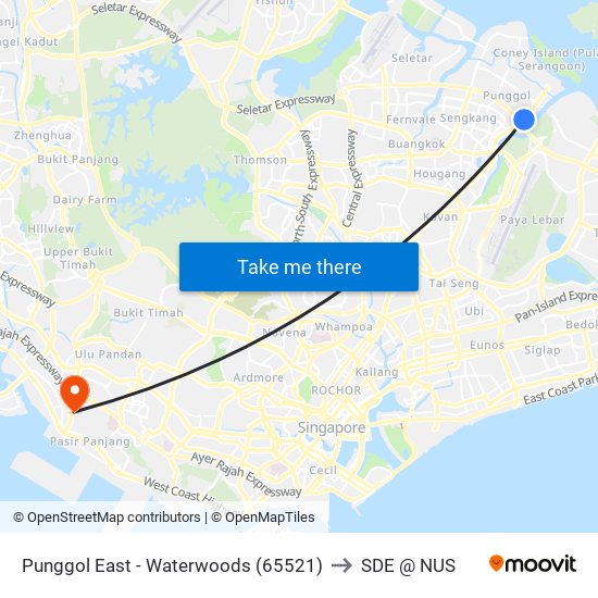 Punggol East - Waterwoods (65521) to SDE @ NUS map