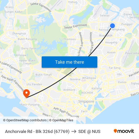 Anchorvale Rd - Blk 326d (67769) to SDE @ NUS map