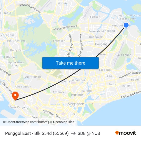 Punggol East - Blk 654d (65569) to SDE @ NUS map