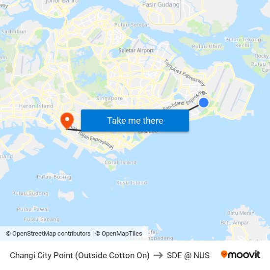Changi City Point (Outside Cotton On) to SDE @ NUS map