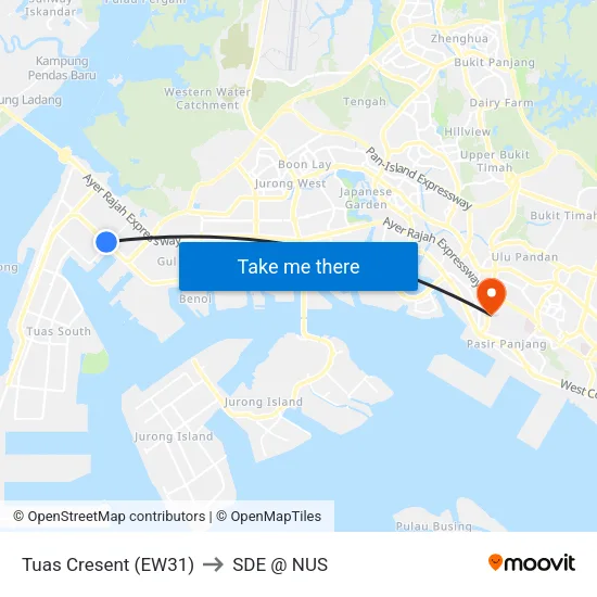 Tuas Cresent (EW31) to SDE @ NUS map