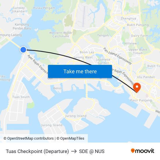 Tuas Checkpoint (Departure) to SDE @ NUS map
