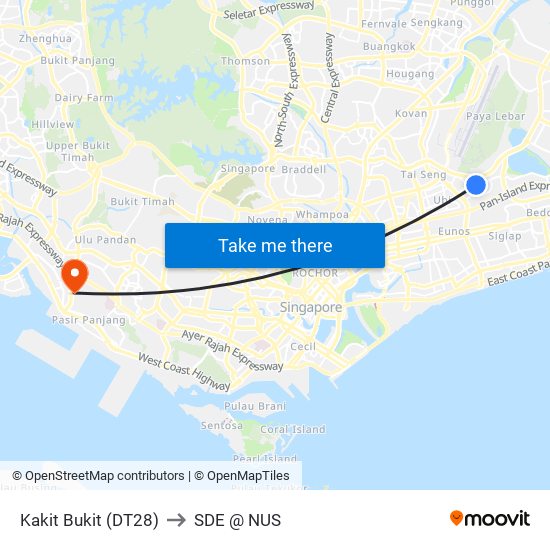 Kakit Bukit (DT28) to SDE @ NUS map