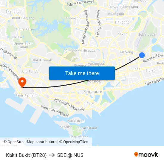 Kakit Bukit (DT28) to SDE @ NUS map