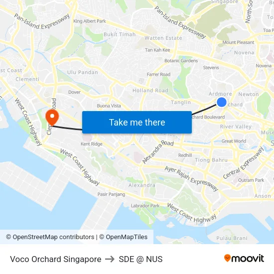 Voco Orchard Singapore to SDE @ NUS map