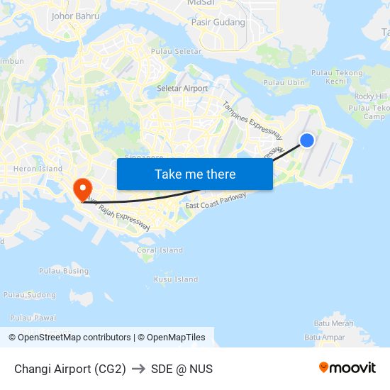 Changi Airport (CG2) to SDE @ NUS map