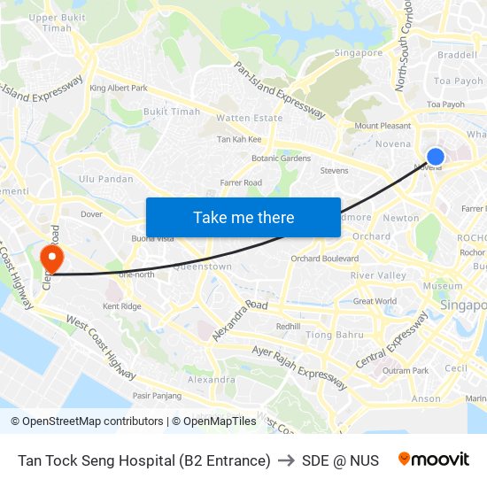 Tan Tock Seng Hospital (B2 Entrance) to SDE @ NUS map