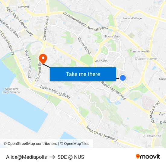 Alice@Mediapolis to SDE @ NUS map