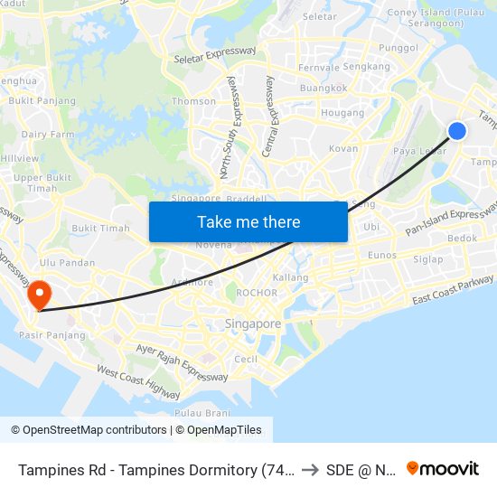 Tampines Rd - Tampines Dormitory (74051) to SDE @ NUS map