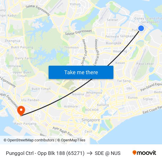 Punggol Ctrl - Opp Blk 188 (65271) to SDE @ NUS map