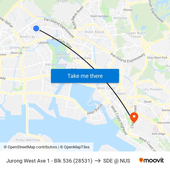 Jurong West Ave 1 - Blk 536 (28531) to SDE @ NUS map