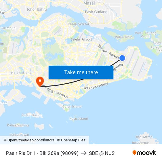 Pasir Ris Dr 1 - Blk 269a (98099) to SDE @ NUS map