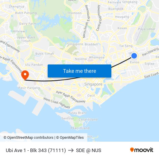 Ubi Ave 1 - Blk 343 (71111) to SDE @ NUS map