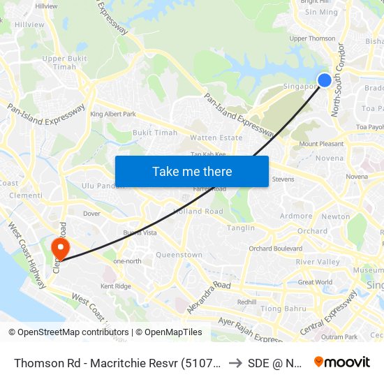 Thomson Rd - Macritchie Resvr (51071) to SDE @ NUS map