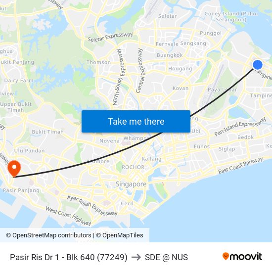 Pasir Ris Dr 1 - Blk 640 (77249) to SDE @ NUS map