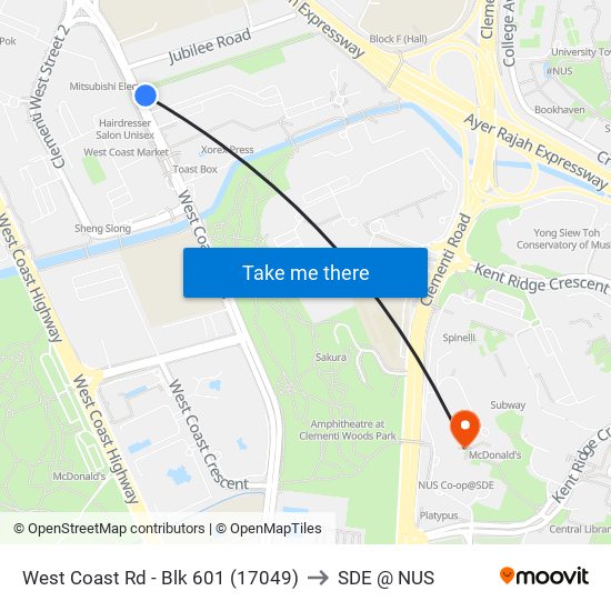 West Coast Rd - Blk 601 (17049) to SDE @ NUS map