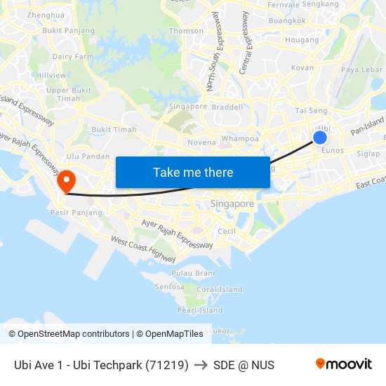 Ubi Ave 1 - Ubi Techpark (71219) to SDE @ NUS map