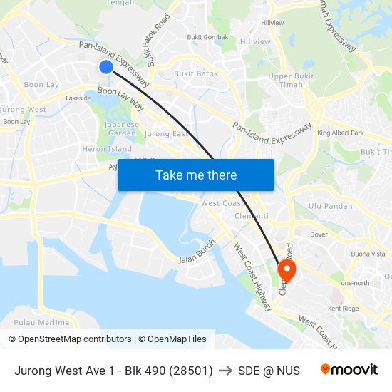 Jurong West Ave 1 - Blk 490 (28501) to SDE @ NUS map