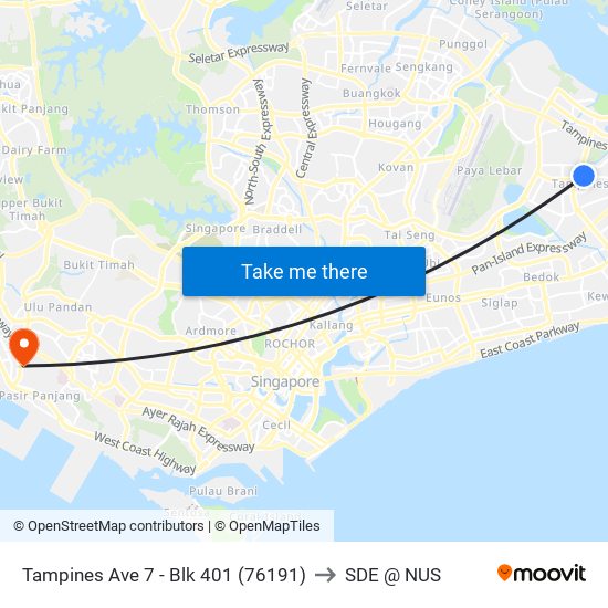 Tampines Ave 7 - Blk 401 (76191) to SDE @ NUS map