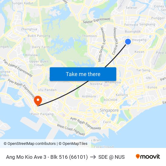 Ang Mo Kio Ave 3 - Blk 516 (66101) to SDE @ NUS map