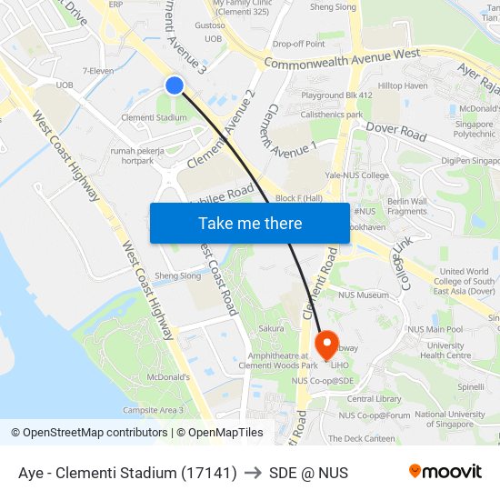 Aye - Clementi Stadium (17141) to SDE @ NUS map