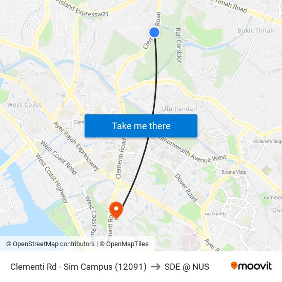Clementi Rd - Sim Campus  (12091) to SDE @ NUS map