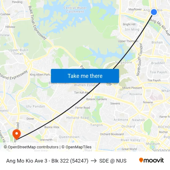 Ang Mo Kio Ave 3 - Blk 322 (54247) to SDE @ NUS map